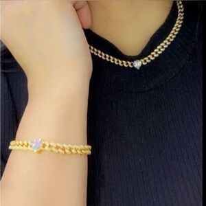 FASHION JEWELRY BRACELET & CHOKER NECKLACE SET WOMEN GOLD PLATED STAINLESS STEEL